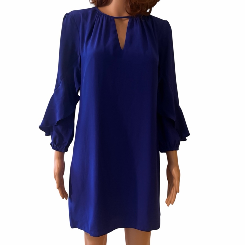 Alice and Trixie 100% Silk Flowy Tunic Dress Color Block Blurple  Blue Purple